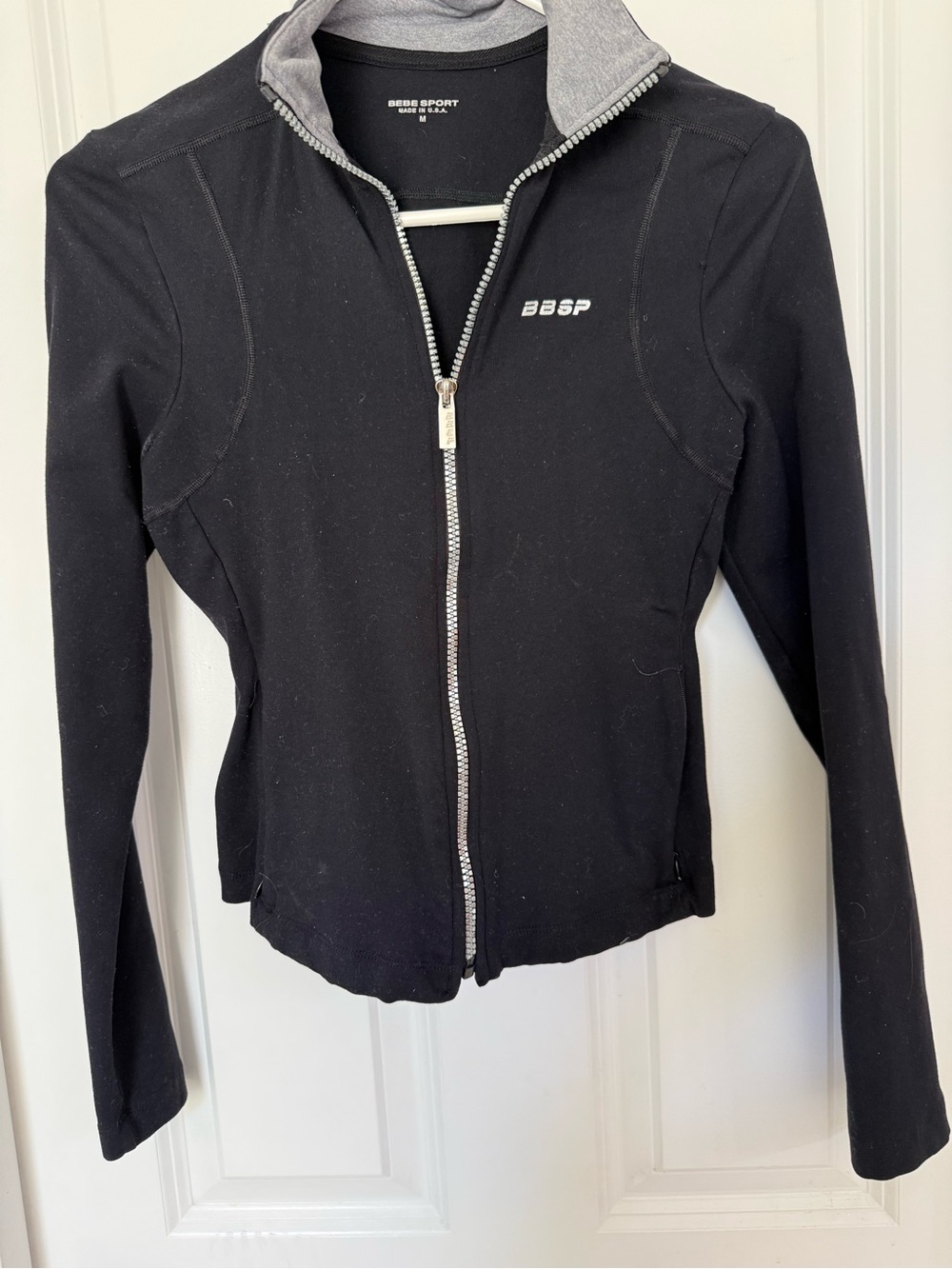 bebe sport Black Zip-Front Hoodie with Gray Trim